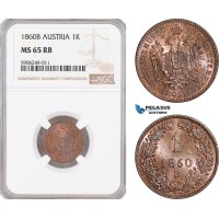 AF548, Austria, Franz Joseph, 1 Kreuzer 1860-B, Kremnitz, NGC MS65RB
