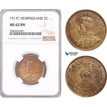 AF555, Canada, Newfoundland, George V, 1 Cent 1917-C, NGC MS62BN