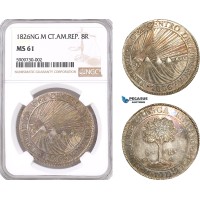 AF556, Central American Republic, Guatemala, 8 Reales 1826 NG M, Nueva Guatemala, Silver, NGC MS61, Top Pop! AF556, Central American Republic, Guatemala, 8 Reales 1826 NG M, Nueva Guatemala, Silver, NGC MS61, Top Pop!