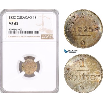 AF559, Curacao, 1 Stuiver 1822, Silver, NGC MS63