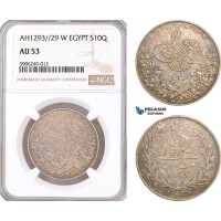 AF561, Ottoman Empire, Egypt, Abdul Hamid II, 10 Qirsh AH1293//29-W, Silver, NGC AU53