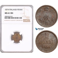 AF562, Finland, Alexander II. of Russia, 1 Penni 1874, NGC MS61BN
