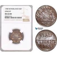 AF584, Netherlands, Utrecht, 1 Duit 1788, NGC MS66BN AF584, Netherlands, Utrecht, 1 Duit 1788, NGC MS66BN