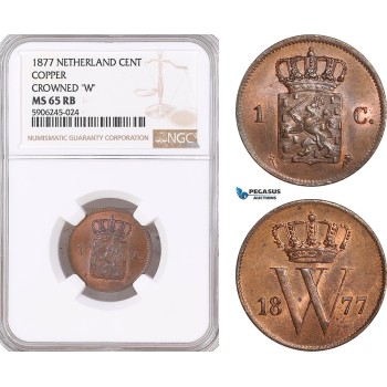 AF585, Netherlands, Willem III, 1 Cent 1877, Utrecht, NGC MS65RB