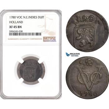 AF606, Netherlands East Indies, VOC, Duit 1780, Holland Arms, NGC XF45BN