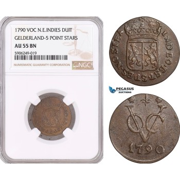 AF609, Netherlands East Indies, VOC, Duit 1790, Gelderland Arms, NGC AU55BN