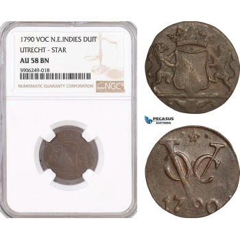 AF610, Netherlands East Indies, VOC, Duit 1790, Utrecht Arms, NGC AU58BN