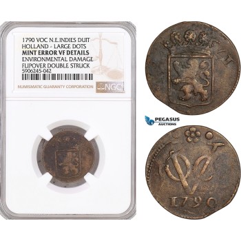 AF612, Netherlands East Indies, VOC, Duit 1790, Holland Arms, NGC VF Det., Mint Error