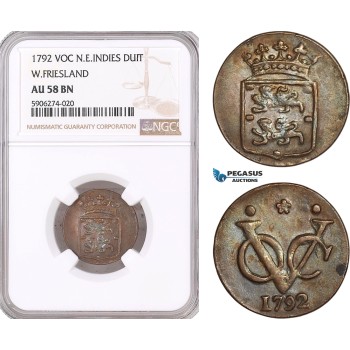 AF613, Netherlands East Indies, VOC, Duit 1792, West Friesland Arms, NGC AU58BN