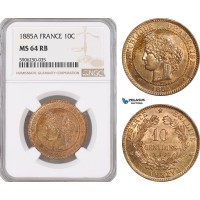 AF679, France, Third Republic, 10 Centimes 1885-A, Paris, NGC MS64RB