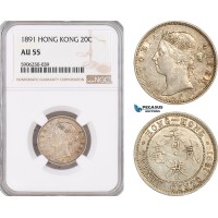 AF684, Hong Kong, Victoria, 20 Cents 1891, London, Silver, NGC AU55 AF684, Hong Kong, Victoria, 20 Cents 1891, London, Silver, NGC AU55