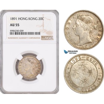 AF684, Hong Kong, Victoria, 20 Cents 1891, London, Silver, NGC AU55