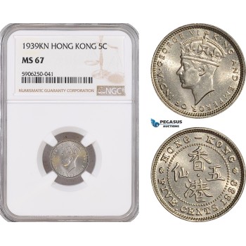 AF685, Hong Kong, George VI, 5 Cents 1939-KN, Kings Norton, NGC MS67, Pop 1/0