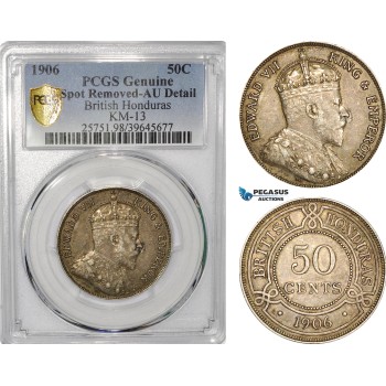 AF691, British Honduras, Edward VII, 50 Cents 1906, Silver, PCGS AU Det.