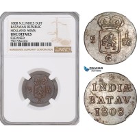 AF696, Netherlands East Indies, Batavian Rep. 1 Duit 1808, Holland Arms, NGC UNC Det.