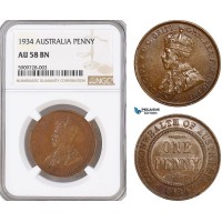 AF714, Australia, George V, Penny 1934, NGC AU58BN