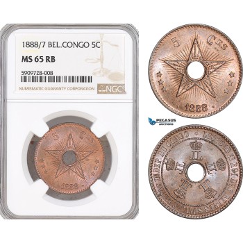 AF719, Belgian Congo, Leopold II, 5 Centimes 1888/7, NGC MS65RB