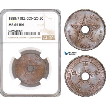 AF720, Belgian Congo, Leopold II, 5 Centimes 1888/7, NGC MS65BN