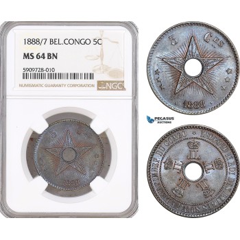 AF721, Belgian Congo, Leopold II, 5 Centimes 1888/7, NGC MS64BN