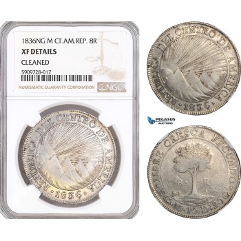 AF727, Central American Republic, Guatemala, 8 Reales 1836 NG M, Nueva Guatemala, Silver, NGC XF Det.
