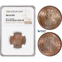 AF730, Ceylon, George V, 1 Cent 1926, NGC MS64BN