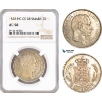 AF741, Denmark, Christian IX, 2 Kroner 1876, Copenhagen, Silver, NGC AU58