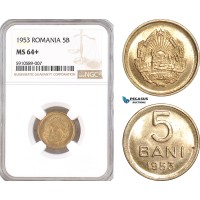 AF786, Romania, 5 Bani 1953, NGC MS64+