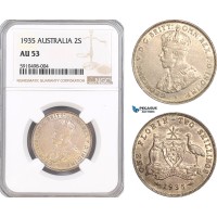 AF832, Australia, George V, 2 Shillings 1935, Silver, NGC AU53