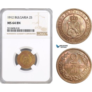 AF846, Bulgaria, Ferdinand I, 2 Stotinki 1912, NGC MS64BN