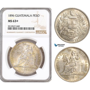 AF906, Guatemala, Peso 1896, Silver, NGC MS63+
