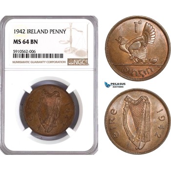AF912, Ireland, 1 Penny 1942, NGC MS64BN