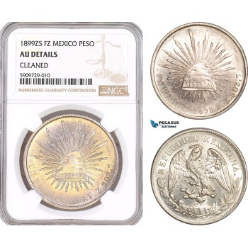 AF930, Mexico, Peso 1899 Zs FZ, Zacatecas, Silver, NGC AU Det.