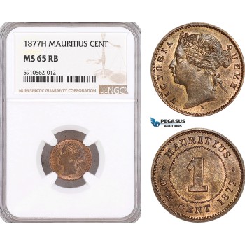 AF932, Mauritius, Victoria, 1 Cent 1877-H, Heaton, NGC MS65RB, Top POP!