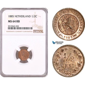 AF953, Netherlands, Willem III, 1/2 Cent 1885, Utrecht, NGC MS64RB