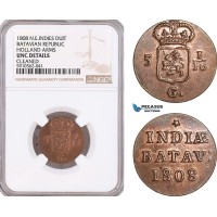 AF957, Netherlands East Indies, Batavian Rep. 1 Duit 1808, Holland Arms, NGC UNC Det.