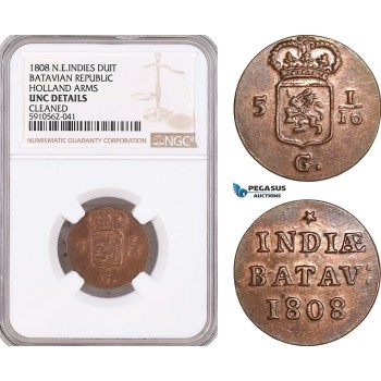 AF957, Netherlands East Indies, Batavian Rep. 1 Duit 1808, Holland Arms, NGC UNC Det.