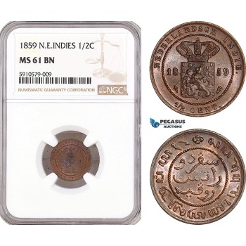 AF969, Netherlands East Indies, 1/2 Cent 1859, NGC MS61BN, Pop 1/3