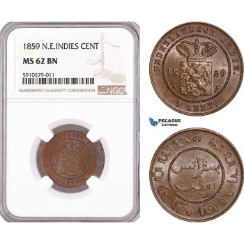 AF971, Netherlands East Indies, 1 Cent 1859, NGC MS62BN, Pop 1/2