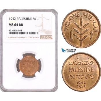 AF974, Palestine, 1 Mil 1942, London, NGC MS64RB