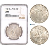 AF983, Philippines (US Administration) 50 Centavos 1903, Silver, NGC AU58