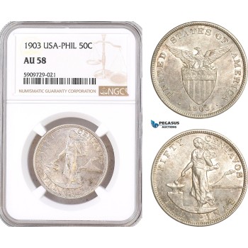 AF983, Philippines (US Administration) 50 Centavos 1903, Silver, NGC AU58