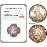 AG020, Switzerland, 1 Franc 1903-B, Bern, Silver, NGC MS64