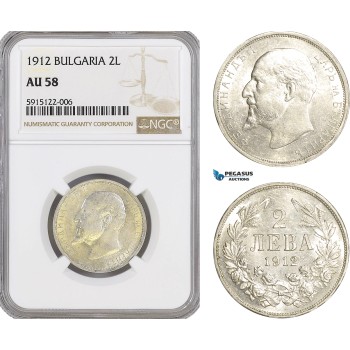 AG031, Bulgaria, Ferdinand I, 2 Leva 1912, Silver, NGC AU58