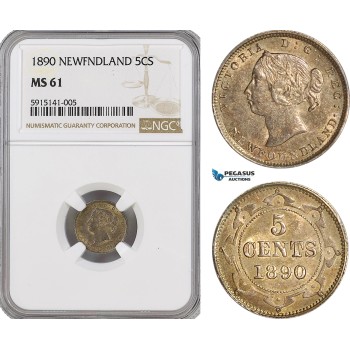 AG033, Canada, Newfoundland, Victoria, 5 Cents 1890, Silver, NGC MS61
