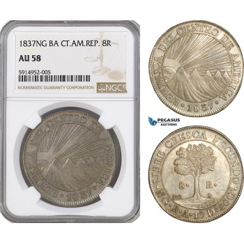 AG035, Central American Republic, Guatemala, 8 Reales 1837 NG M, Nueva Guatemala, Silver, NGC AU58