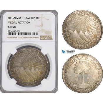 AG036, Central American Republic, Guatemala, 8 Reales 1835 NG M, Nueva Guatemala, Medal Rotation, Silver, NGC AU50