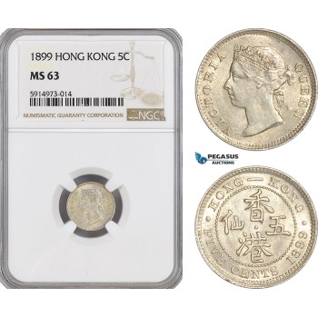 AG057, Hong Kong, Victoria, 5 Cents 1899, Silver, NGC MS63