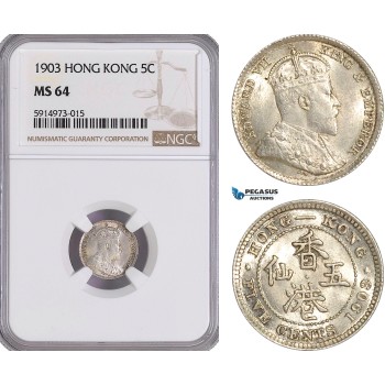 AG058, Hong Kong, Edward VII, 5 Cents 1903, Silver, NGC MS64