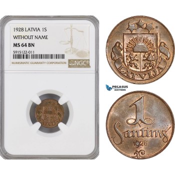 AG060, Latvia, 1 Santims 1928, Without Name, NGC MS64BN
