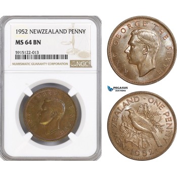 AG073, New Zealand, 1 Penny 1952, NGC MS64BN